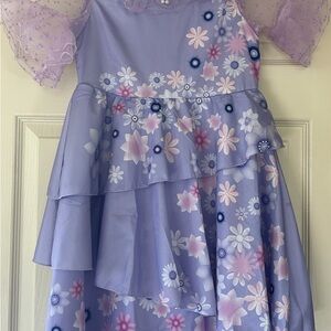 Floral Layered Purple Dress with Sheer Sleeves